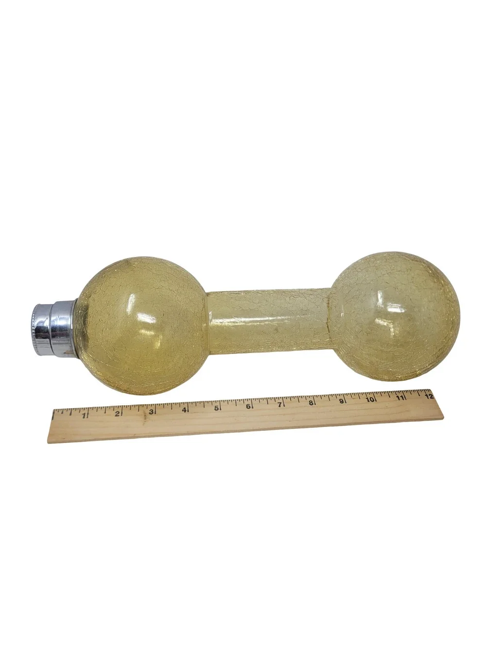 Art Deco Amber Crackle Glass Dumbbell Barbell Cocktail Shaker Chrome Cap 1930s